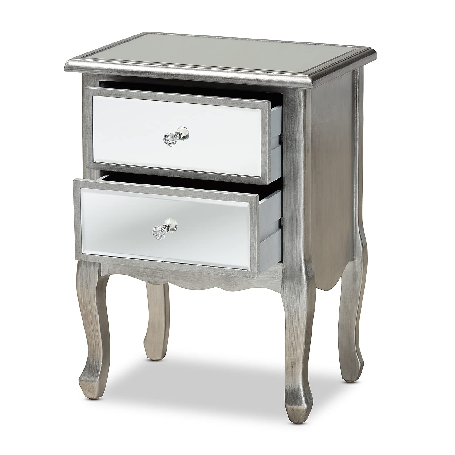 Baxton Studio Leonie 24.21-inch High 2-Drawer Nightstand, Silver and Mirror (162-10266-HiT)